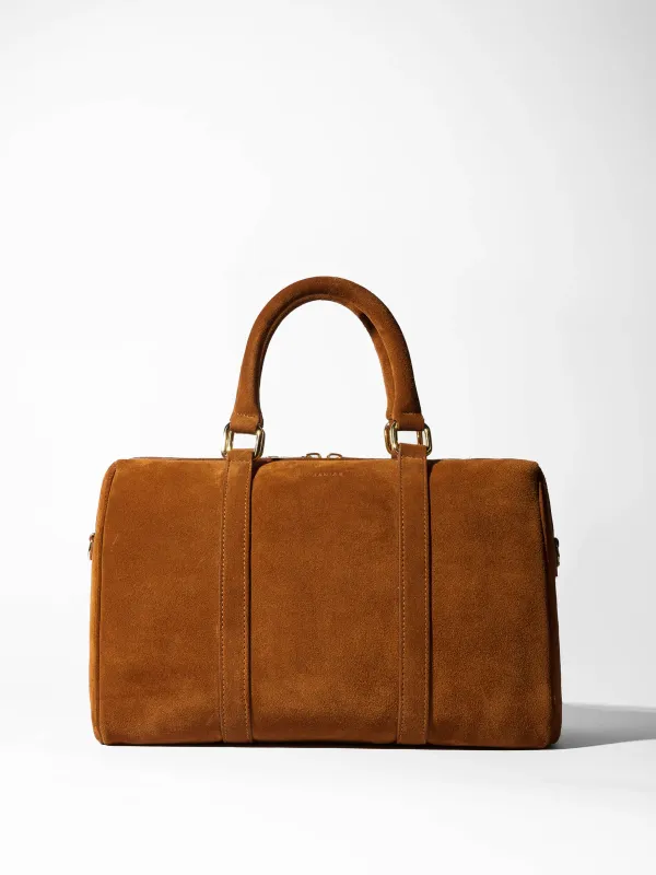 Leren Dames Tas Bowling Bag Suede Wade Cognac