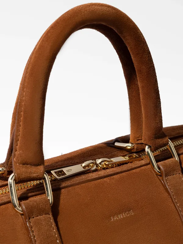 Leren Dames Tas Bowling Bag Suede Wade Cognac
