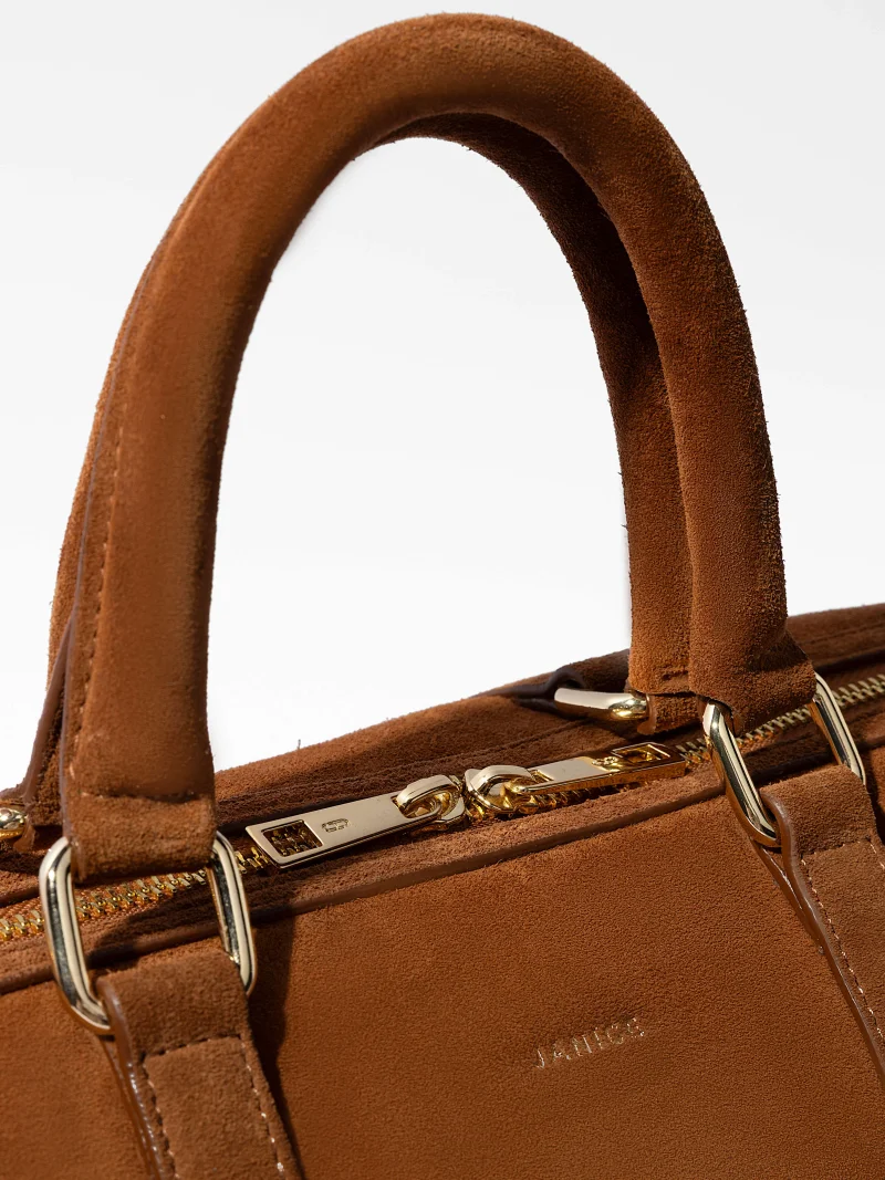 Leren Dames Tas Bowling Bag Suede Wade Cognac