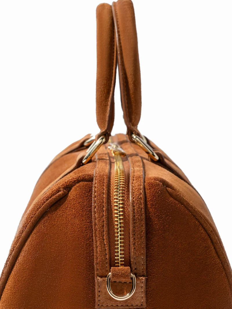 Leren Dames Tas Bowling Bag Suede Wade Cognac