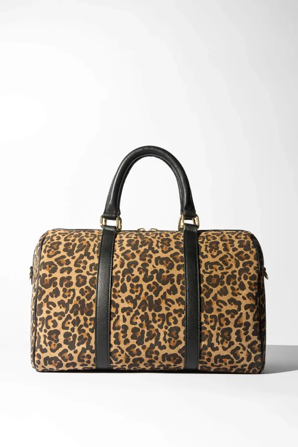 Leren Dames Tas Bowling Bag Suede Wade Panterprint