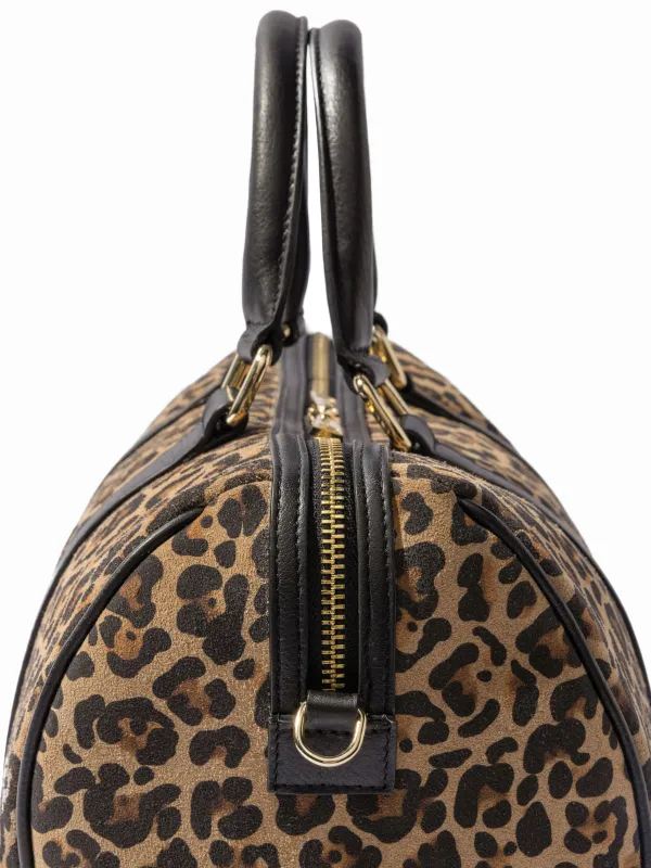 Leren Dames Tas Bowling Bag Suede Wade Panterprint
