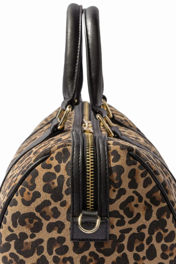 Leren Dames Tas Bowling Bag Suede Wade Panterprint