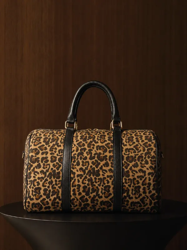 Leren Dames Tas Bowling Bag Suede Wade Panterprint