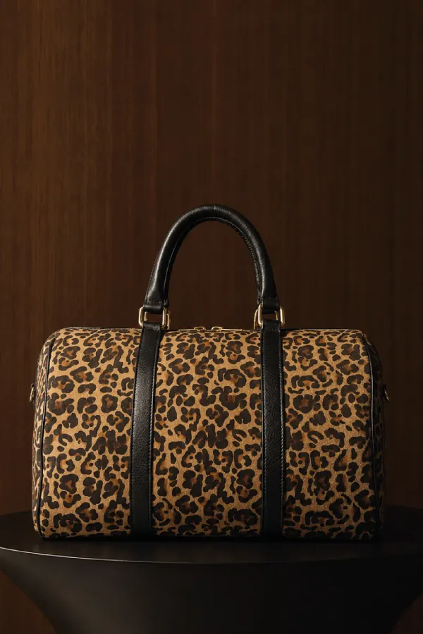 Leren Dames Tas Bowling Bag Suede Wade Panterprint