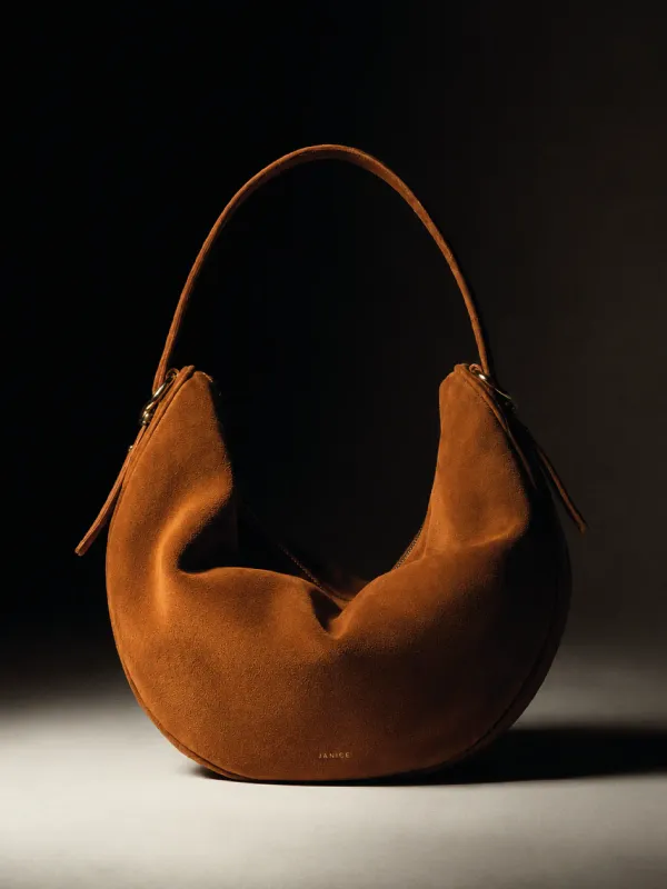 Suede Leren Dames Handtas Shopper Harper Cognac