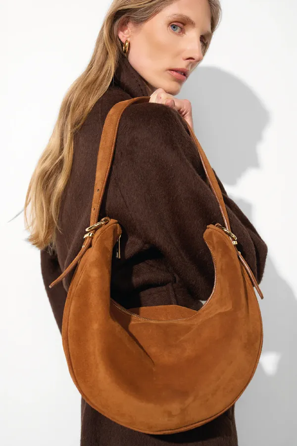 Leren Dames Schoudertas Suede Oregon Cognac