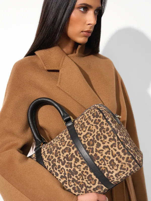 Leren Dames Tas Bowling Bag Suede Wade Panterprint