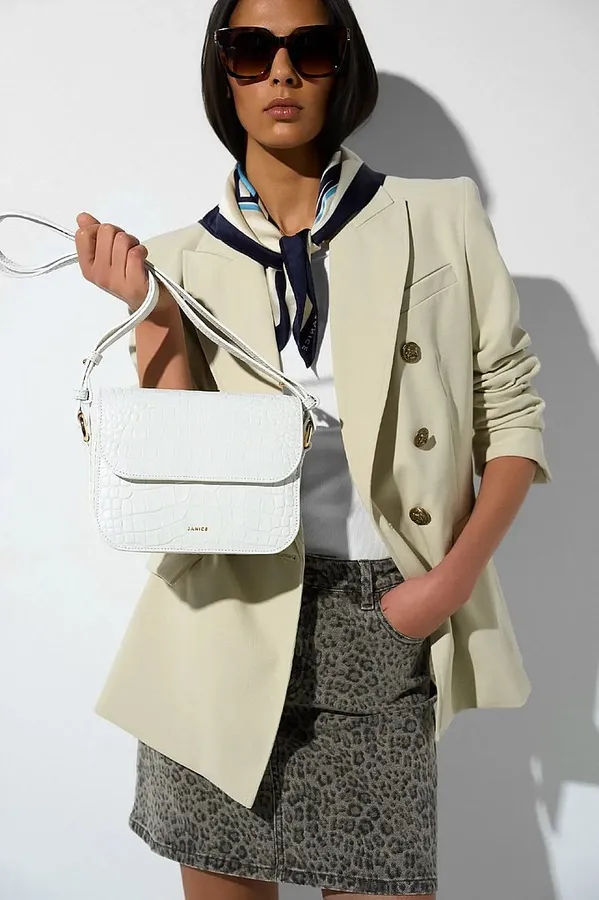 Leren Dames Tas Elias Croco Off White