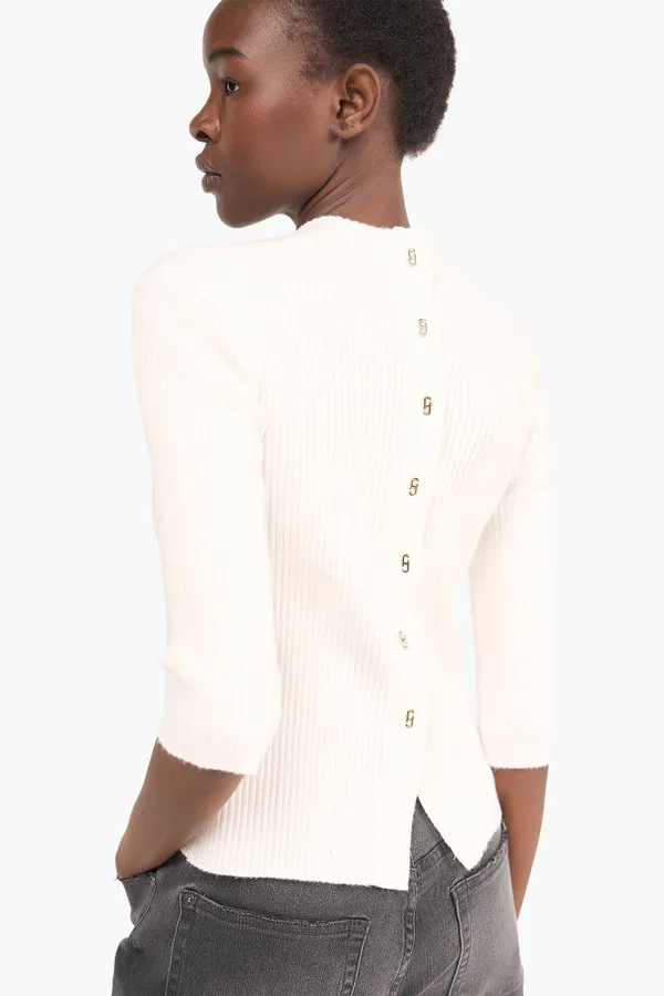Top Gebreid Viscose Logo Drukker Rug Alec Off White