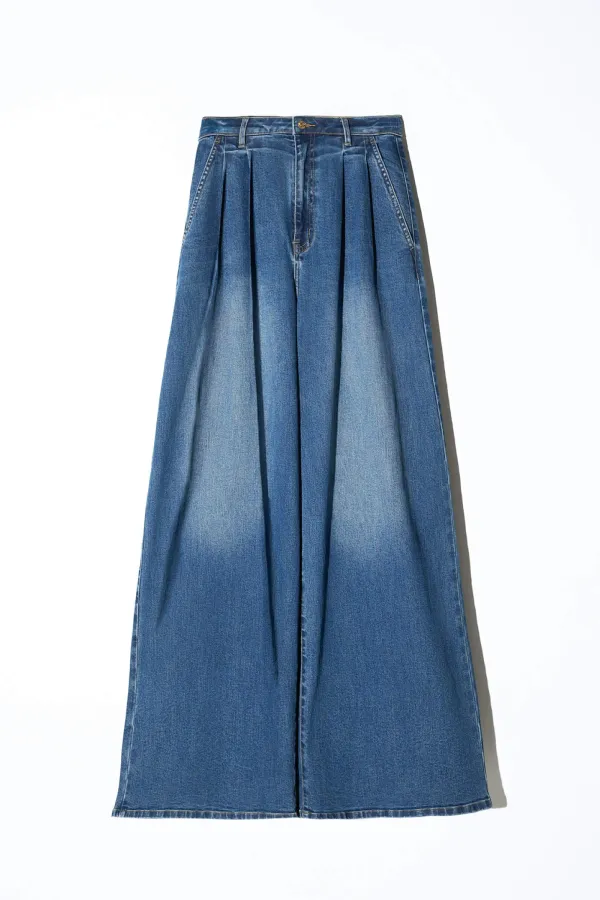 Wide Leg Jeans Stretch High Rise Blauw Dollar 469