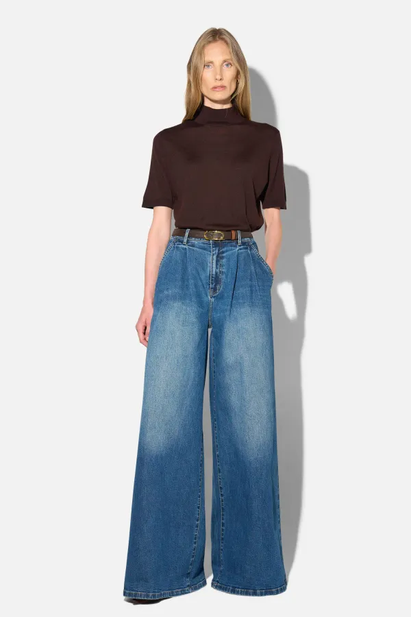 Wide Leg Jeans Stretch High Rise Blauw Dollar 469