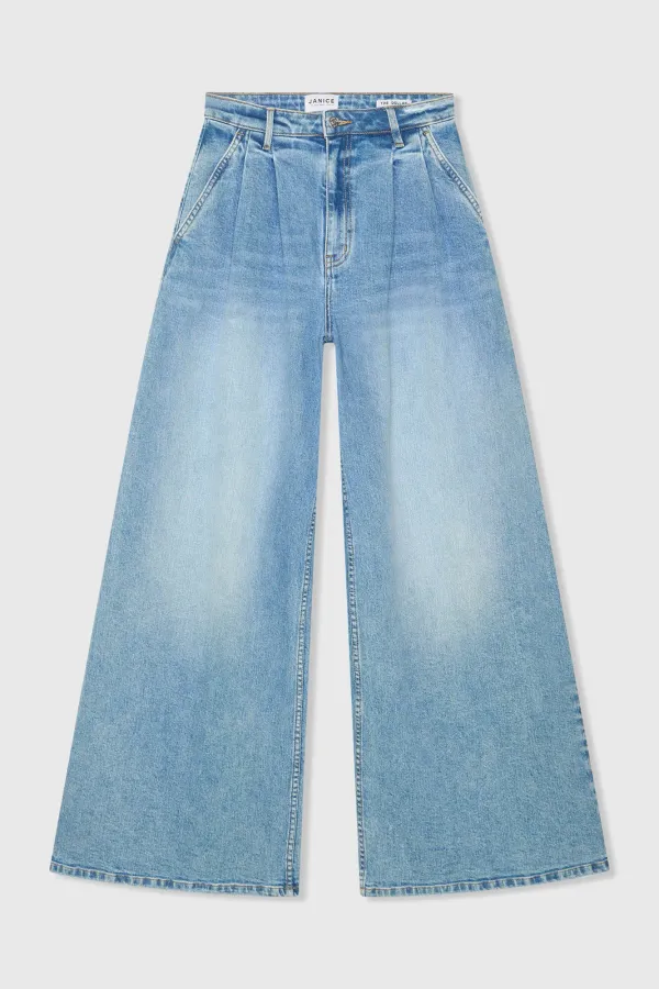 Wide Leg Jeans Stretch High Rise Dollar Blauw 786