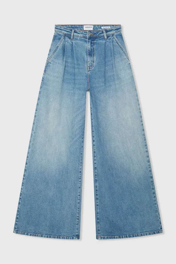 Wide Leg Jeans Stretch High Rise Stretch Dollar Blauw 379