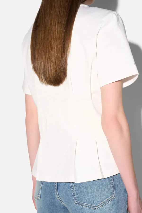 Wit Katoenen Dames Shirt Plooien Taille Keon