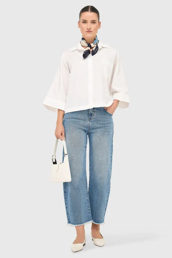 Witte Katoenen Blouse Dames Kimono Carl