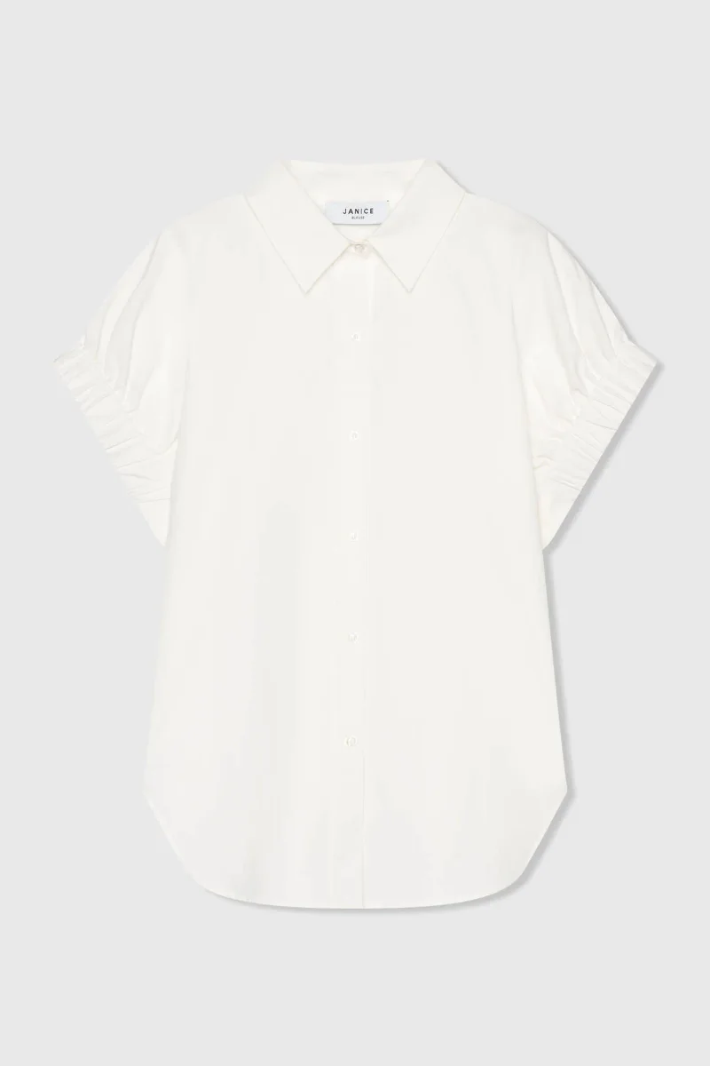 Witte Katoenen Dames Blouse Korte Mouw Yaro Wit