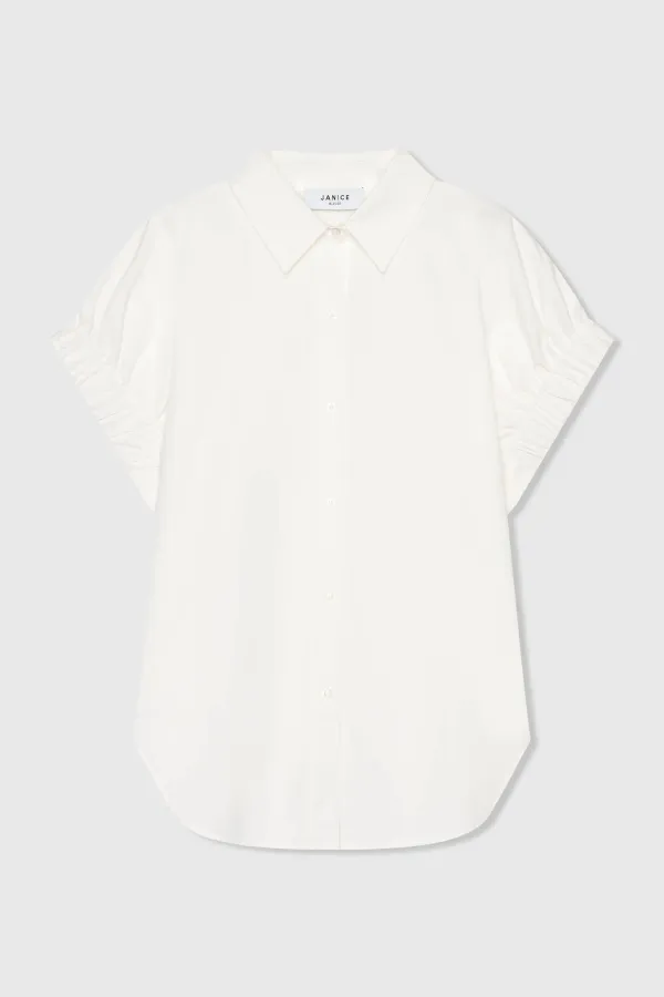 Witte Katoenen Dames Blouse Korte Mouw Yaro Wit