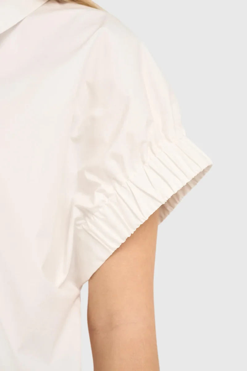 Witte Katoenen Dames Blouse Korte Mouw Yaro Wit
