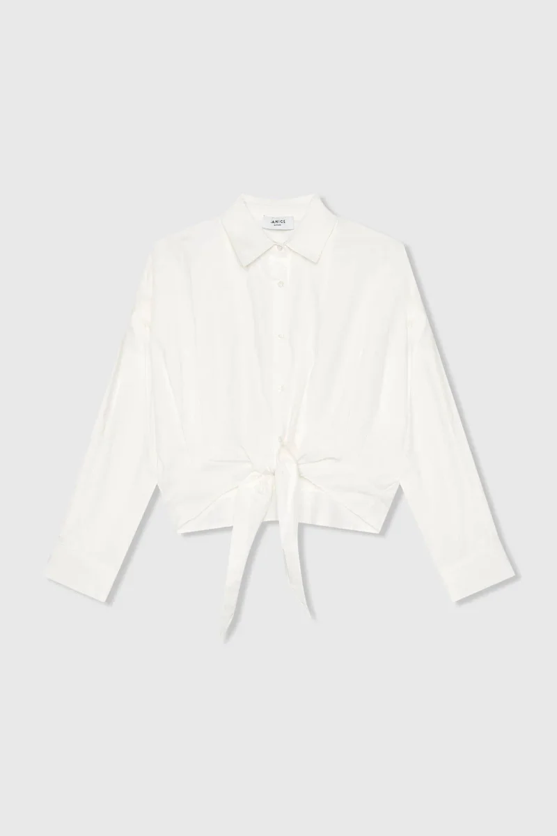 Witte Katoenen Strik Blouse Dames David