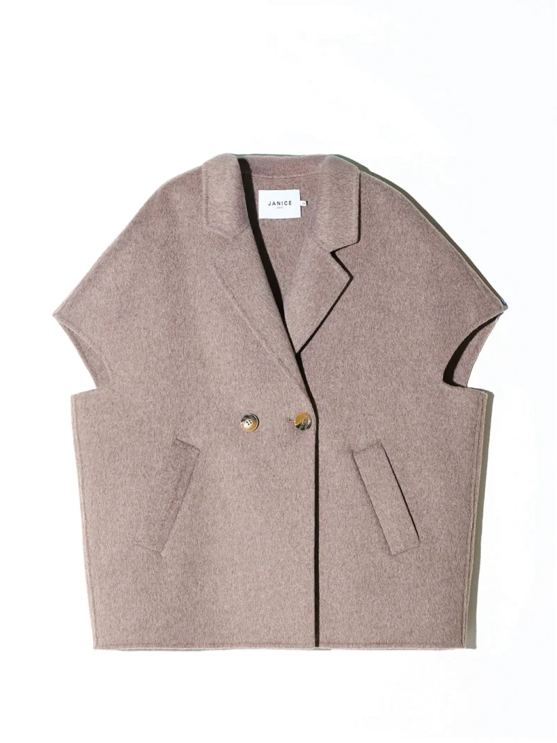 Wollen Cape Dames Jas Knopen Archie Beige