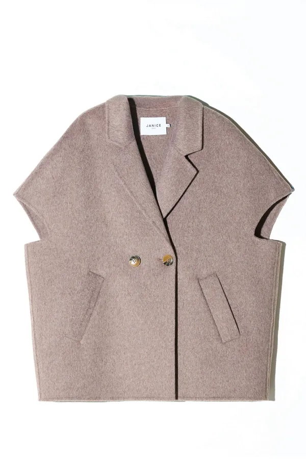 Wollen Cape Dames Jas Knopen Archie Beige