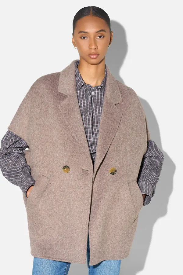 Wollen Cape Dames Jas Knopen Archie Beige