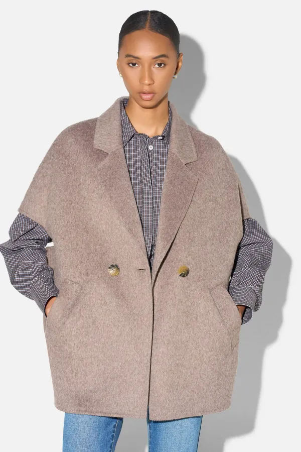 Wollen Cape Dames Jas Knopen Archie Beige