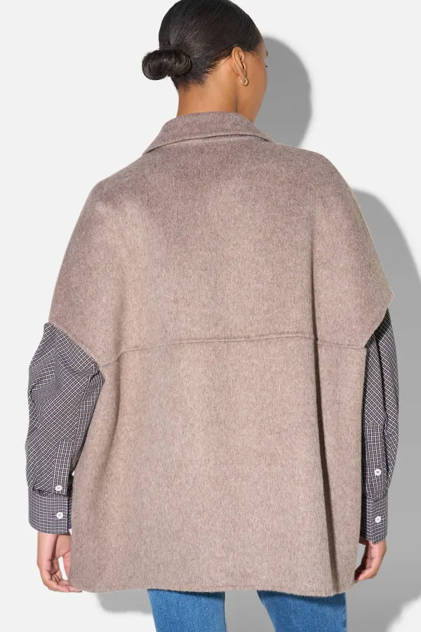 Wollen Cape Dames Jas Knopen Archie Beige