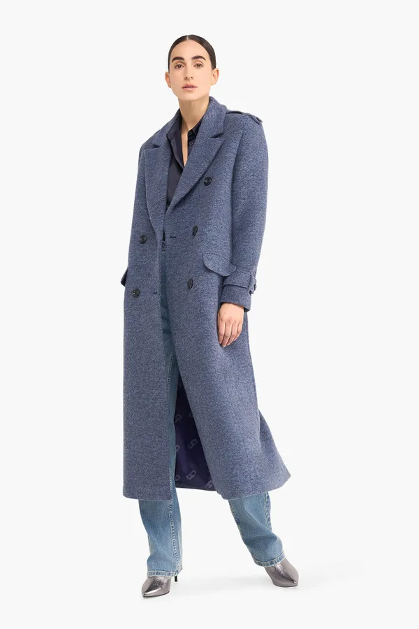 Wollen Lange Dames Jas Lennon Blauw