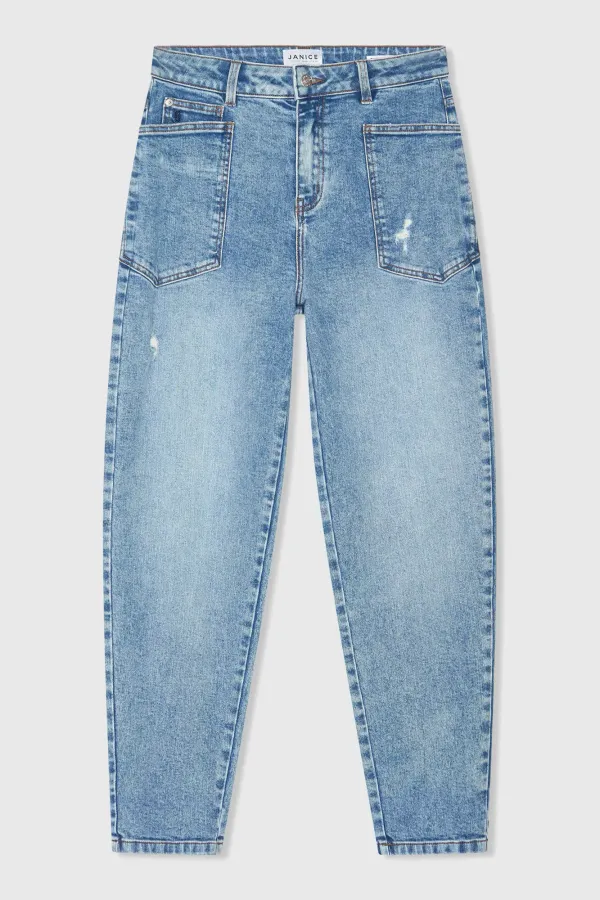 Worker Jeans Dames Barrel Fit Stretch Mid Rise Morrison Blauw 379