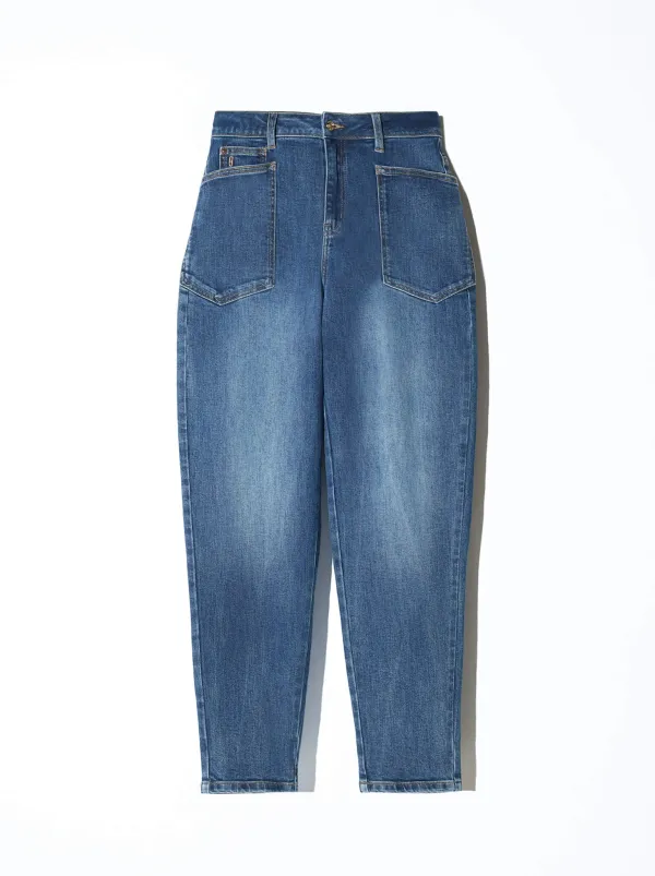 Worker Jeans Dames Barrel Fit Stretch Mid Rise Morrison Blauw 469