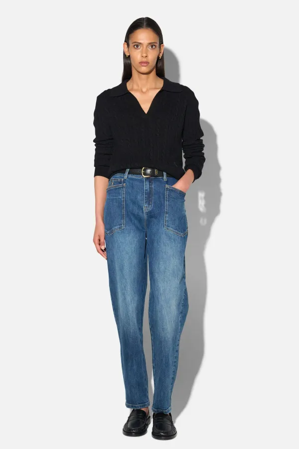 Worker Jeans Dames Barrel Fit Stretch Mid Rise Morrison Blauw 469