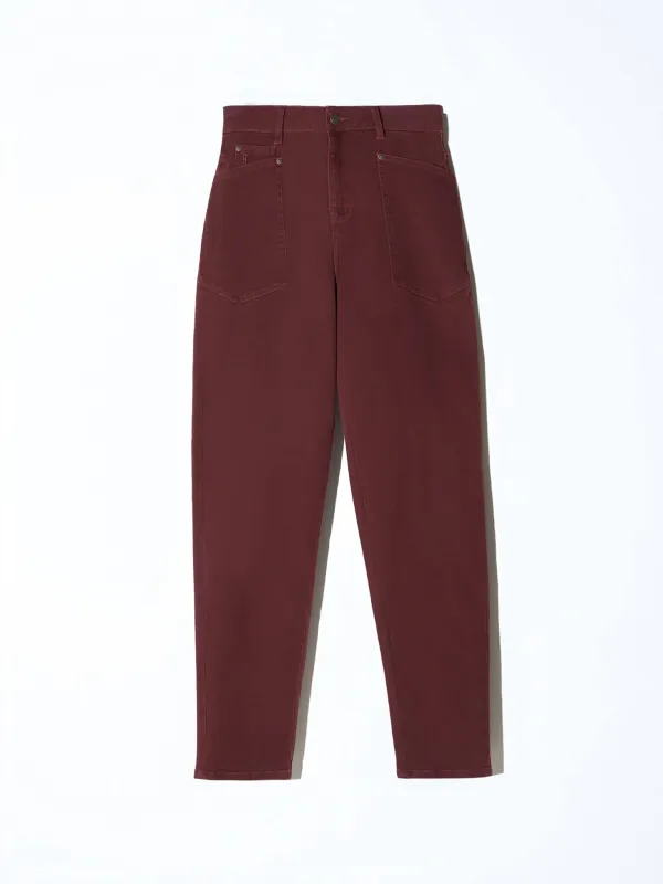 Worker Jeans Dames Barrel Fit Stretch Mid Rise Morrison Burgundy