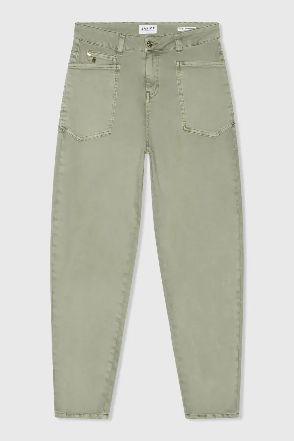 Worker Jeans Dames Barrel Fit Stretch Mid Rise Morrison Groen 943