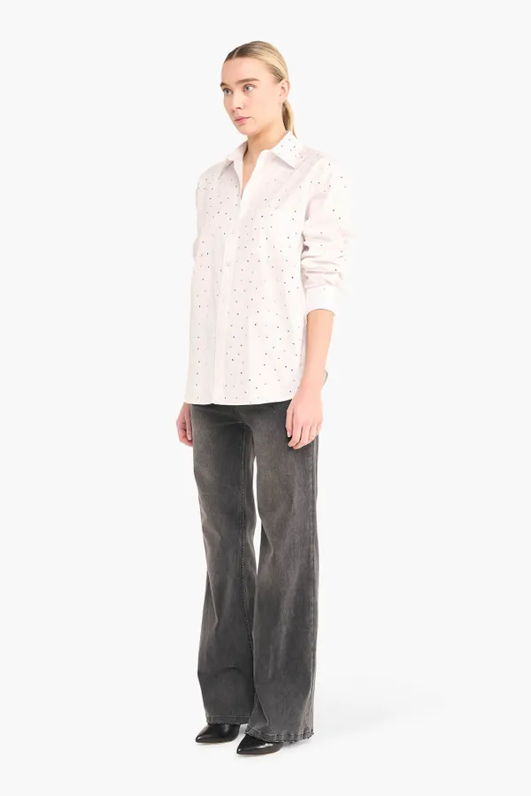 Katoenen Blouse Dames Steentjes Kygo Wit