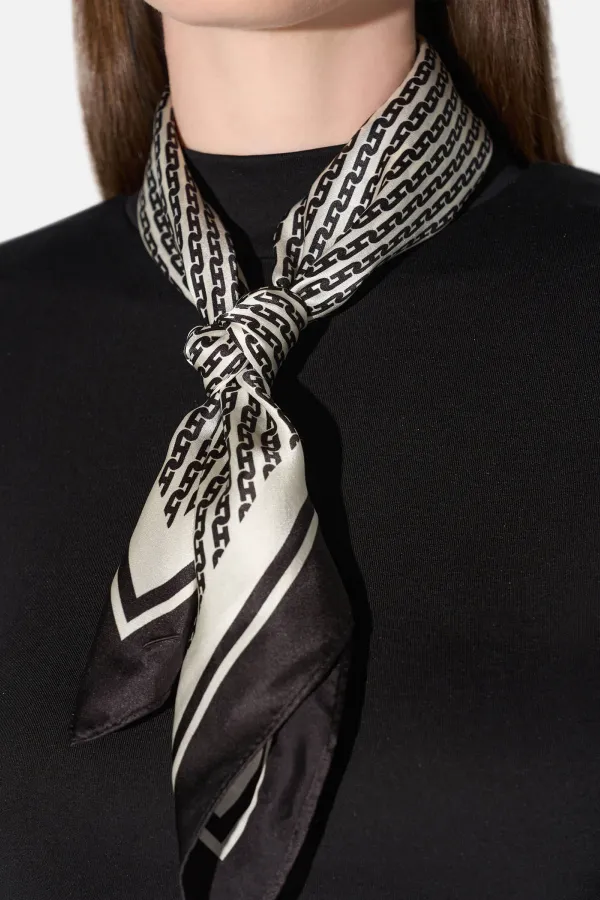 Zijden Sjaal Dames Effron Logo Ketting Zwart