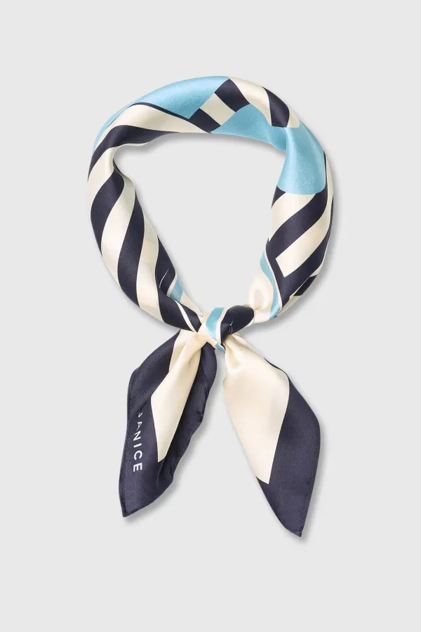 Zijden Sjaal Dames Print Effron Blauw Gestreept