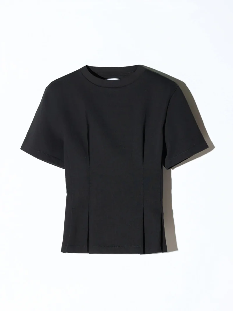 Zwart Katoenen Dames Shirt Plooien Taille Keon