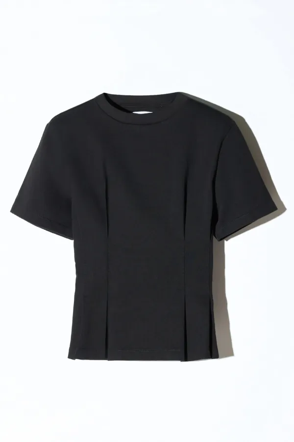 Zwart Katoenen Dames Shirt Plooien Taille Keon