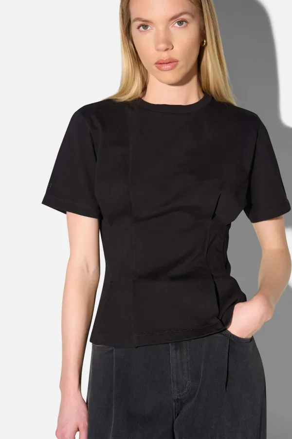 Zwart Katoenen Dames Shirt Plooien Taille Keon