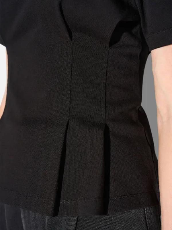 Zwart Katoenen Dames Shirt Plooien Taille Keon