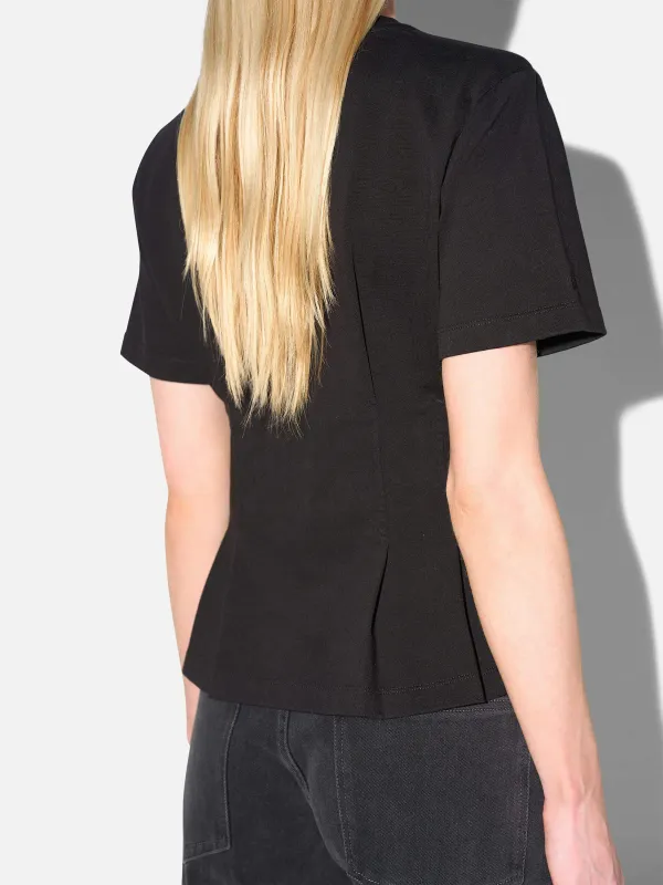 Zwart Katoenen Dames Shirt Plooien Taille Keon